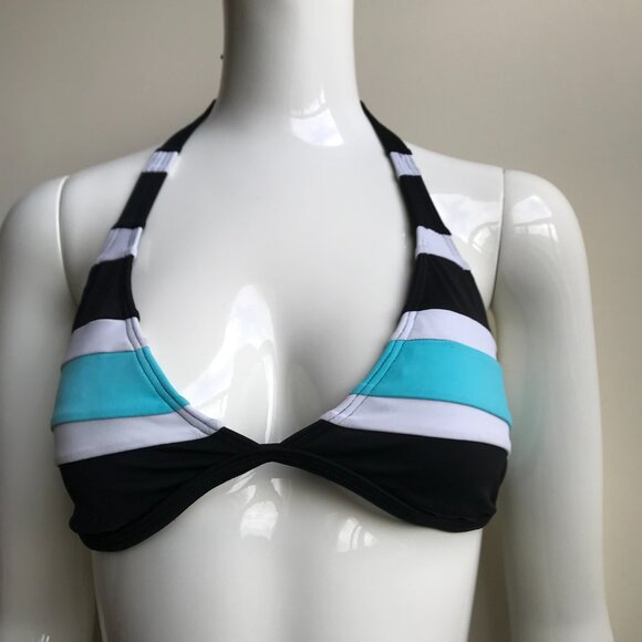 Billabong BLUE CRUSH era Vintage bikini D cup black belted halter top set RARE - Picture 7 of 7